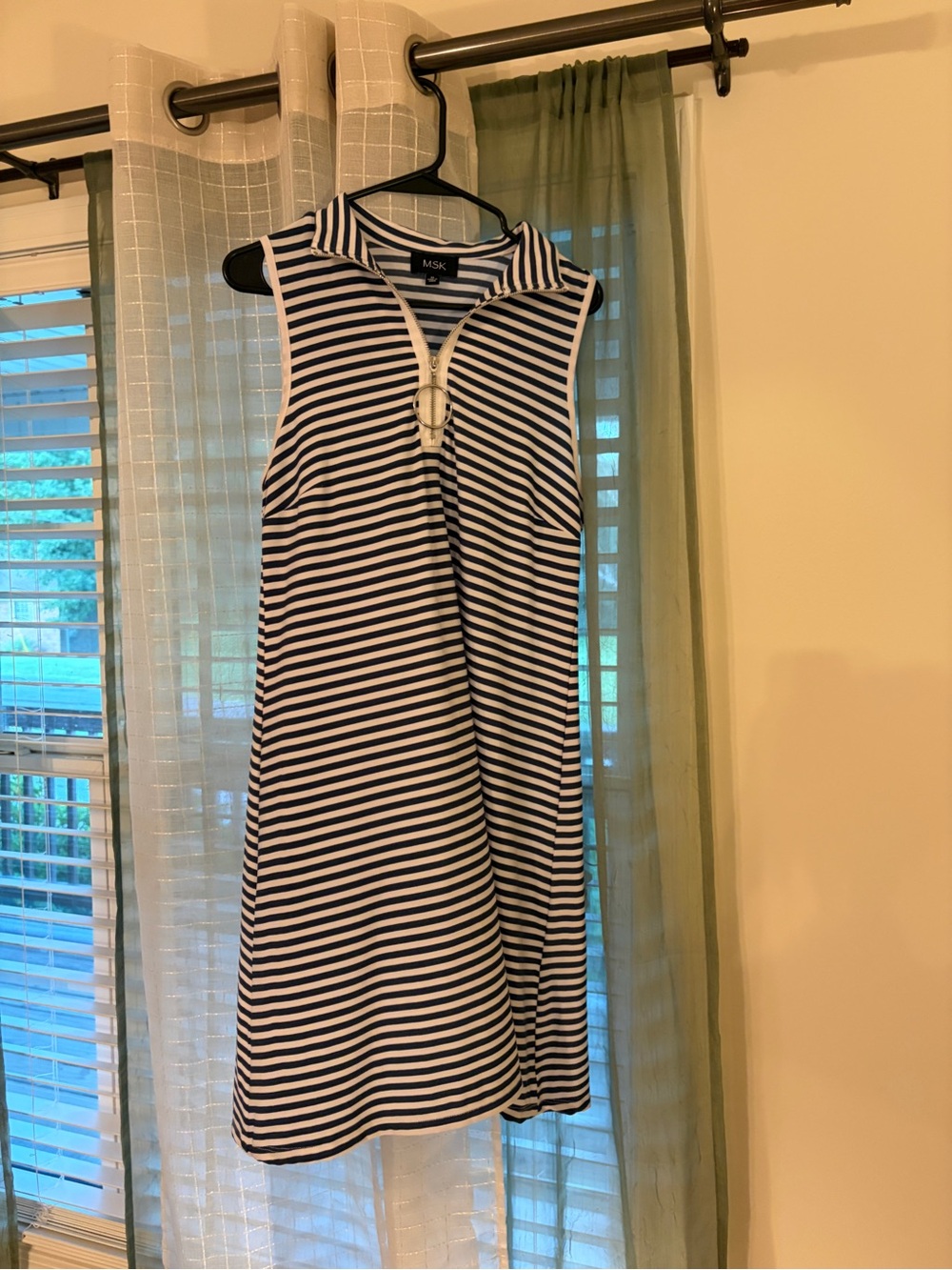 MSK Navy & White Striped Sleeveless Polo Midi Dress